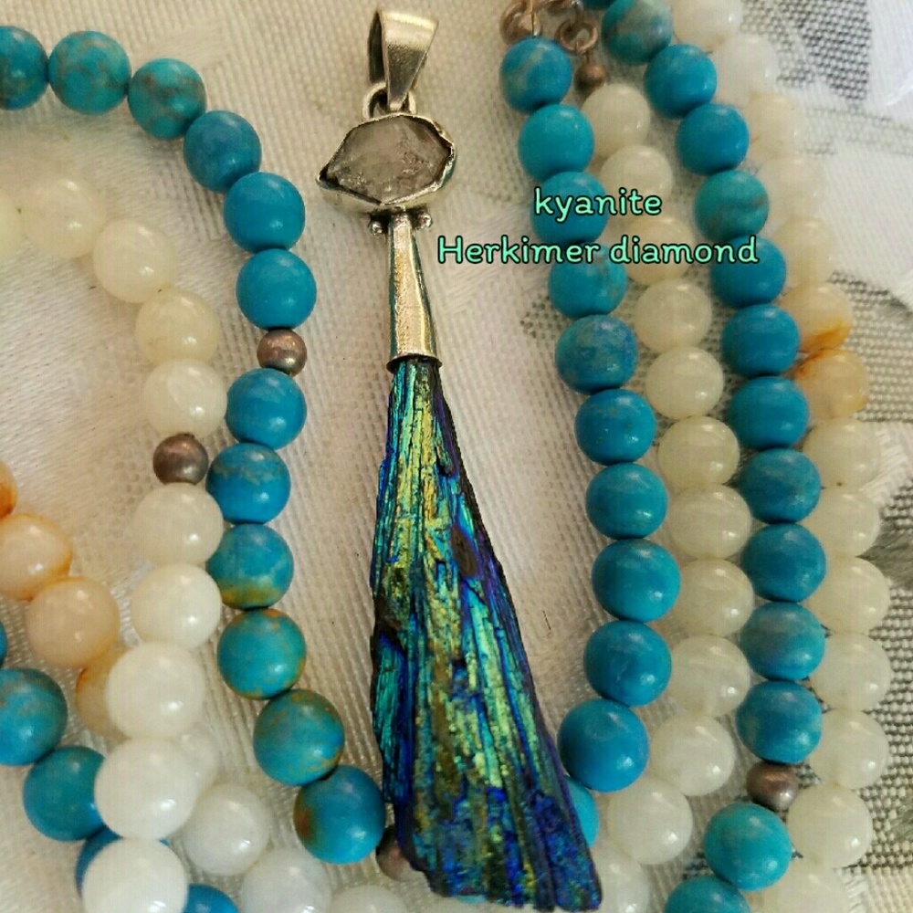 Kyanite Peacock Titanium Necklace Pendant